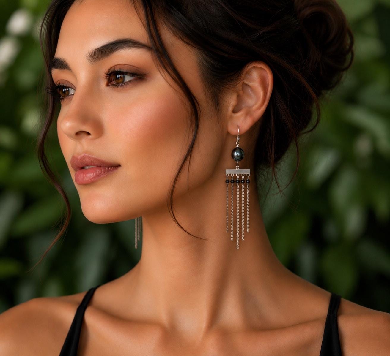 Boho Chic Tahitian pearl and Keshis Earrings • Sterling silver drop