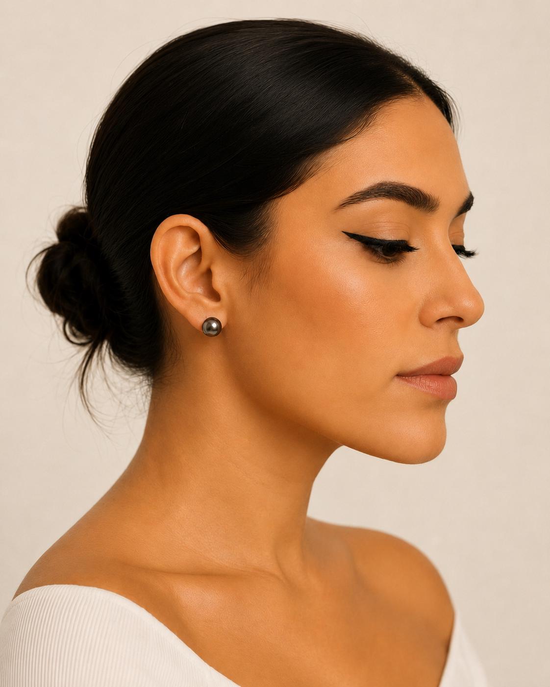 Tahitian pearl stud earrings • casual everyday jewelry • sterling silver