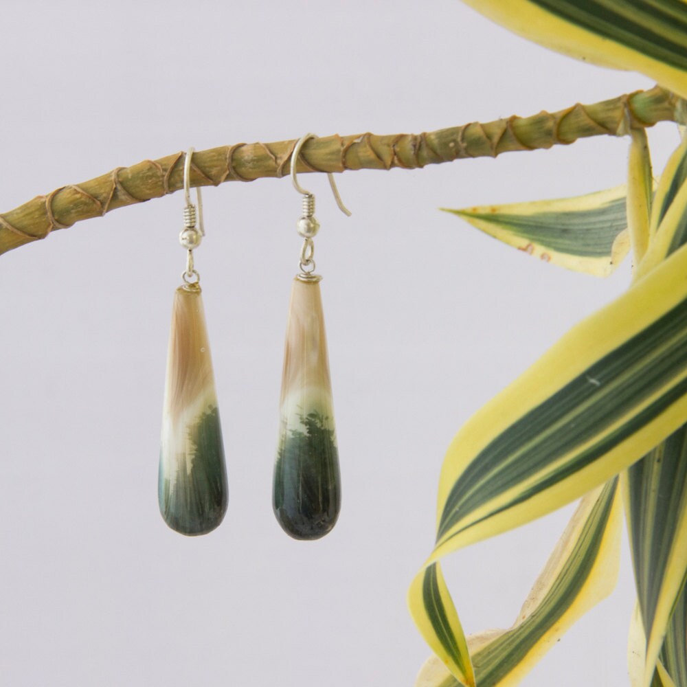 Exotic Green Handmade Shell Drop Earrings for Unique Gifts • Gold-filled or Sterling Silver