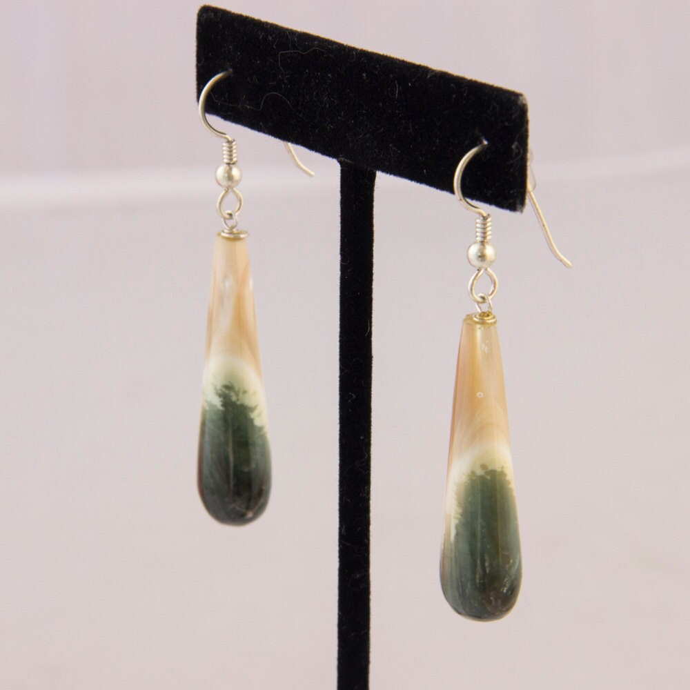 Exotic Green Handmade Shell Drop Earrings for Unique Gifts • Gold-filled or Sterling Silver