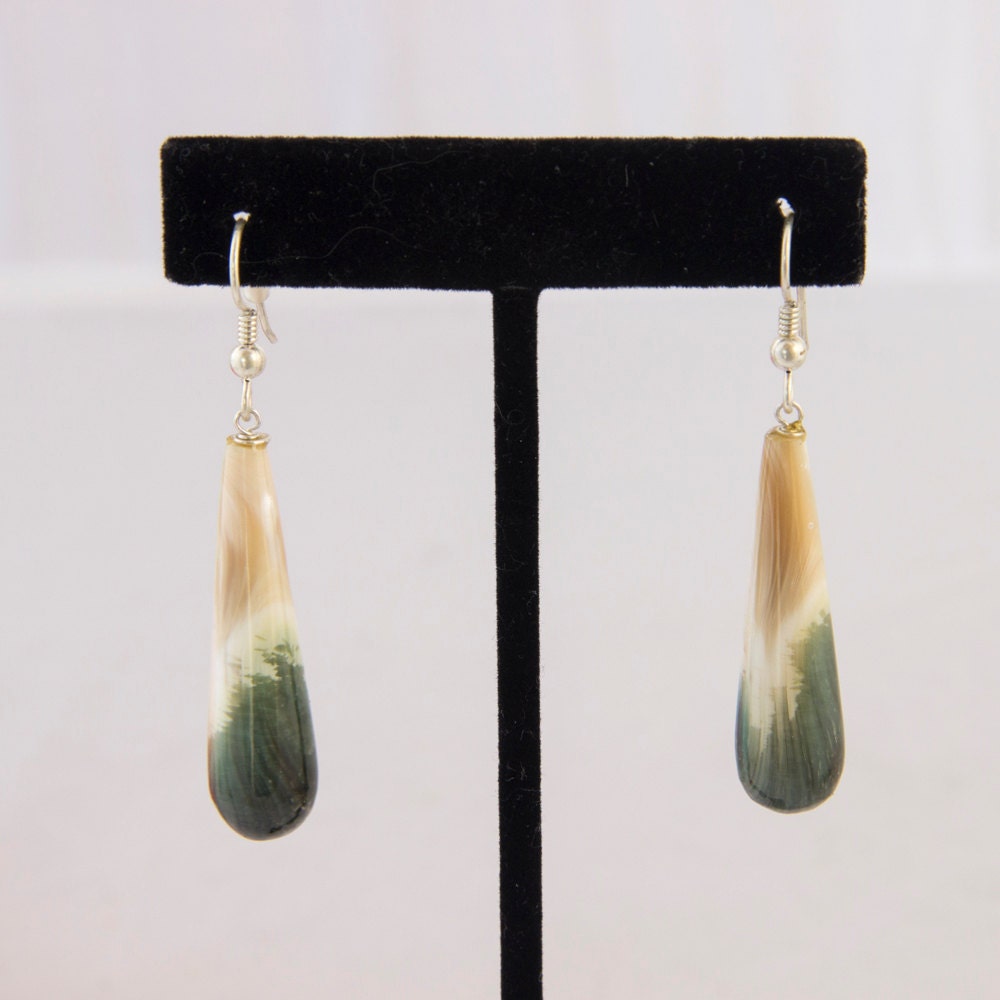 Exotic Green Handmade Shell Drop Earrings for Unique Gifts • Gold-filled or Sterling Silver