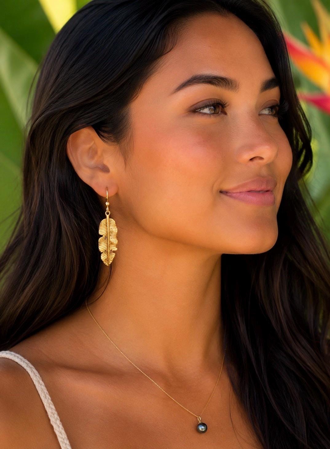 Tropical Banana Leaf Dangle Earrings • Hawaiian jewelry