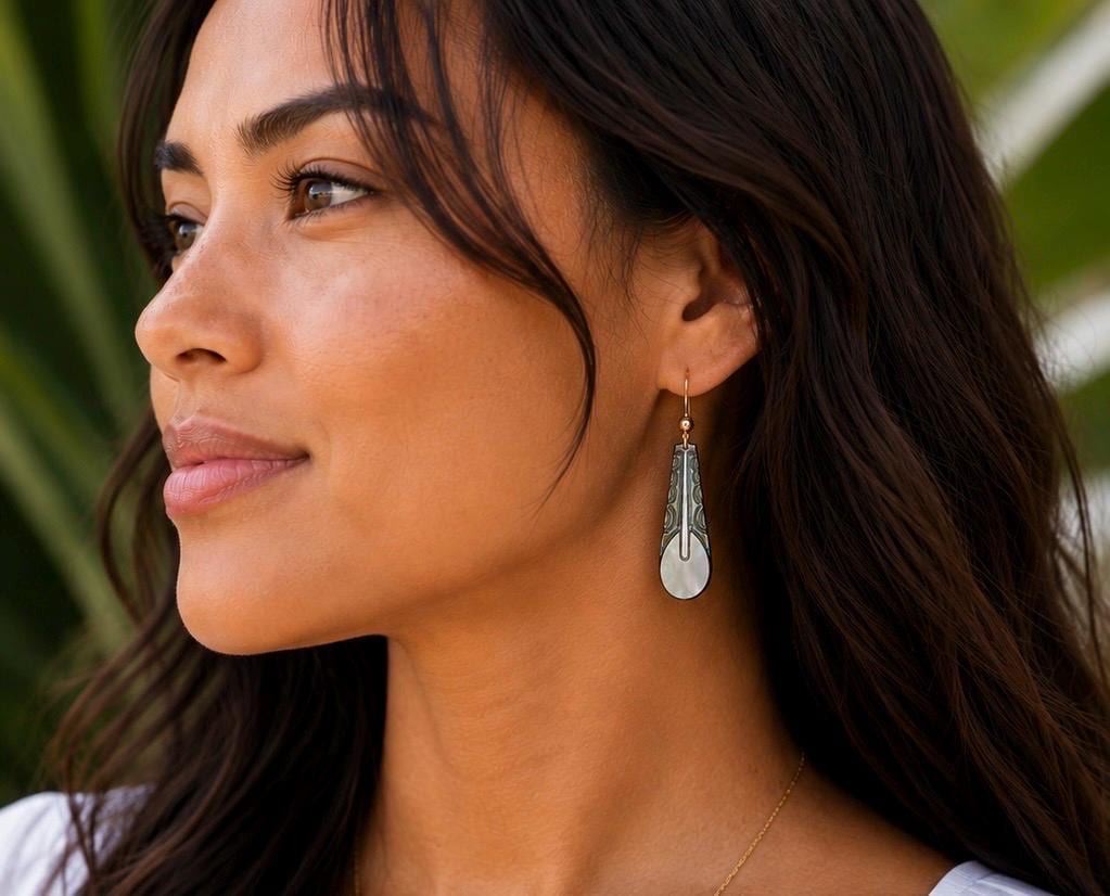 Paddle earrings in Mother of pearl shell: Gold filled or Sterling silver