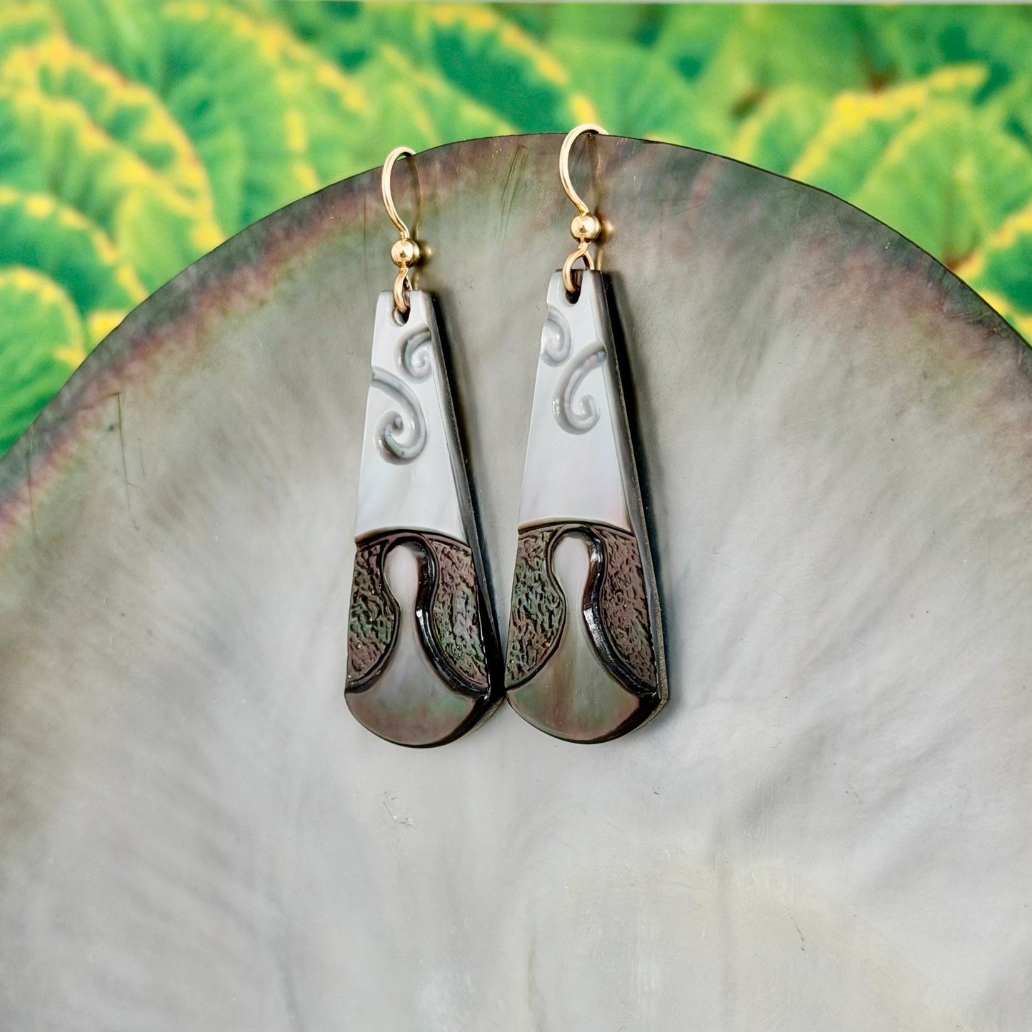 Poi Pounder Earrings • Hand carved Mother of Pearl shell • Gold filled or Sterling silver