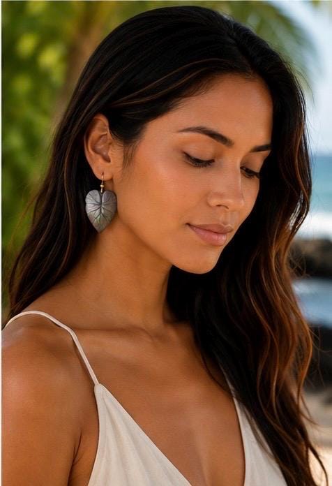 Kalo Leaf Earrings • Hawaiian Jewelry • Mother of Pearl shell