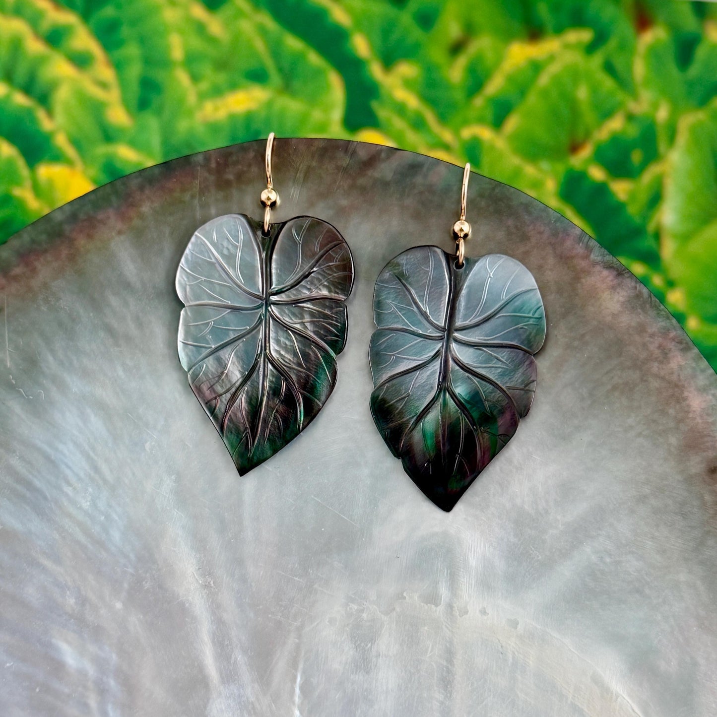 Kalo Leaf Earrings • Hawaiian Jewelry • Mother of Pearl shell