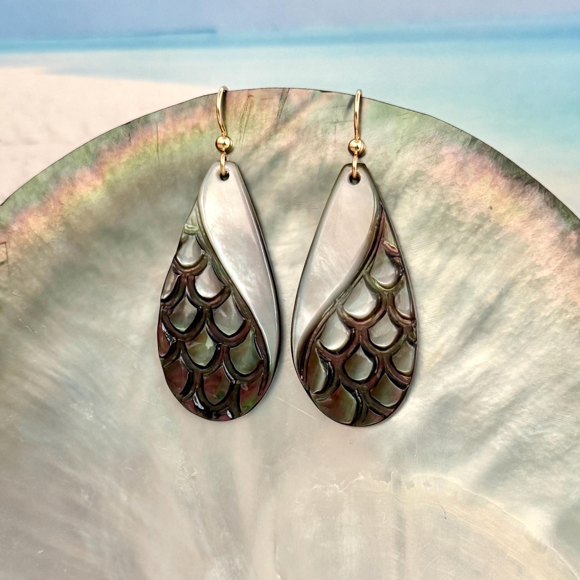 Hand Carved Mother of Pearl Tiare Earrings • Hawaiian Jewelry