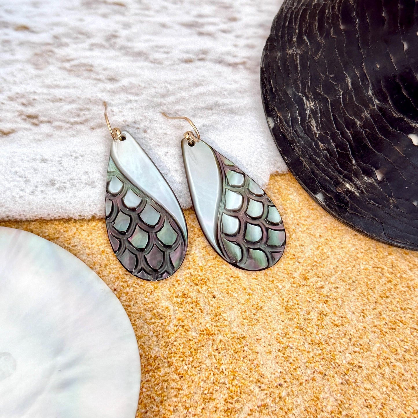 Hand Carved Mother of Pearl Tiare Earrings • Hawaiian Jewelry