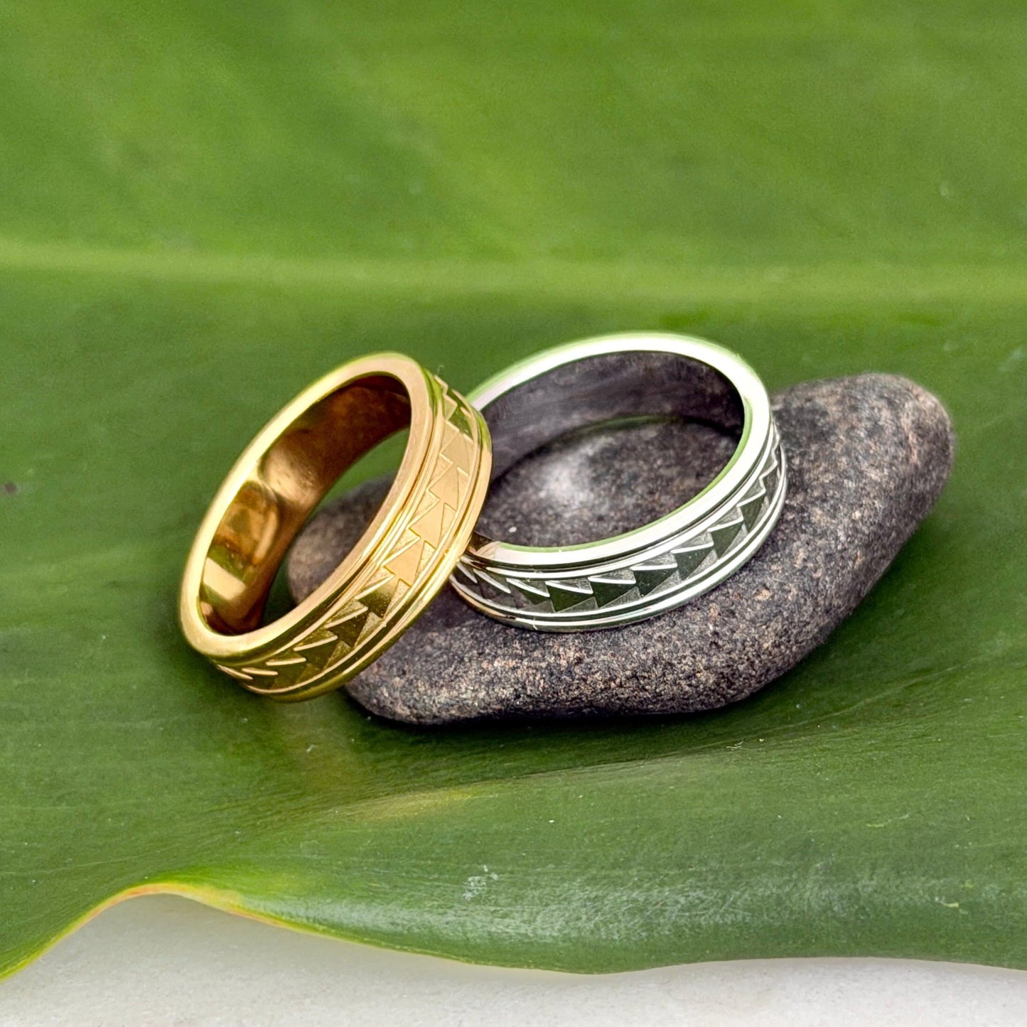 Hawaiian Ring: Unisex Triangle Design • Stainless Steel 18K PVD