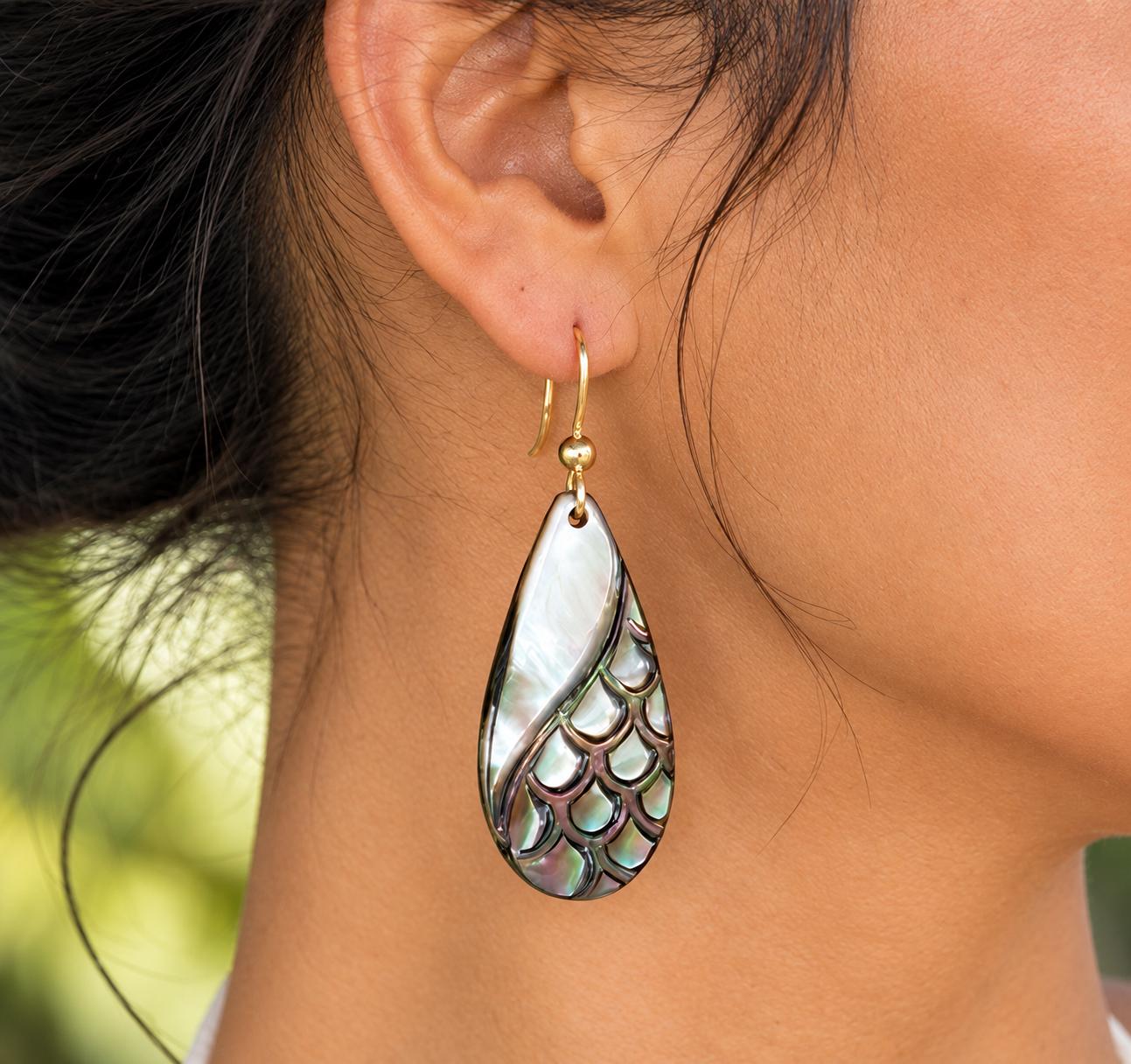 Hand Carved Mother of Pearl Tiare Earrings • Hawaiian Jewelry