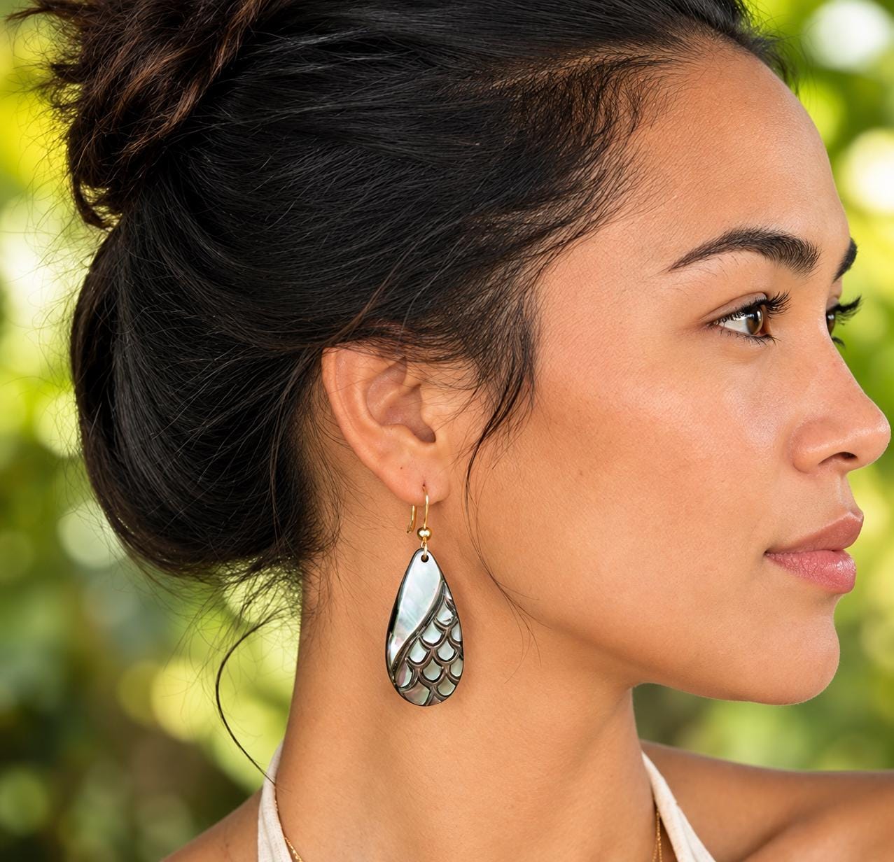 Hand Carved Mother of Pearl Tiare Earrings • Hawaiian Jewelry