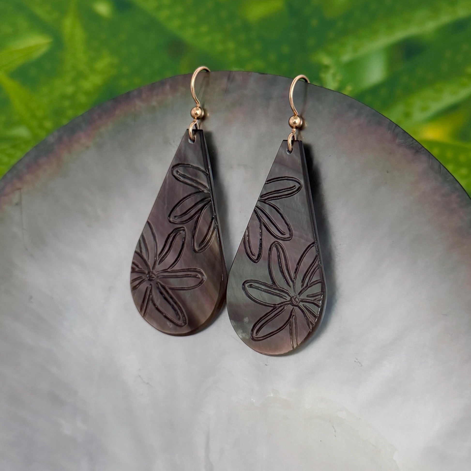 Hand Carved Mother of Pearl Tiare Earrings • Hawaiian Jewelry