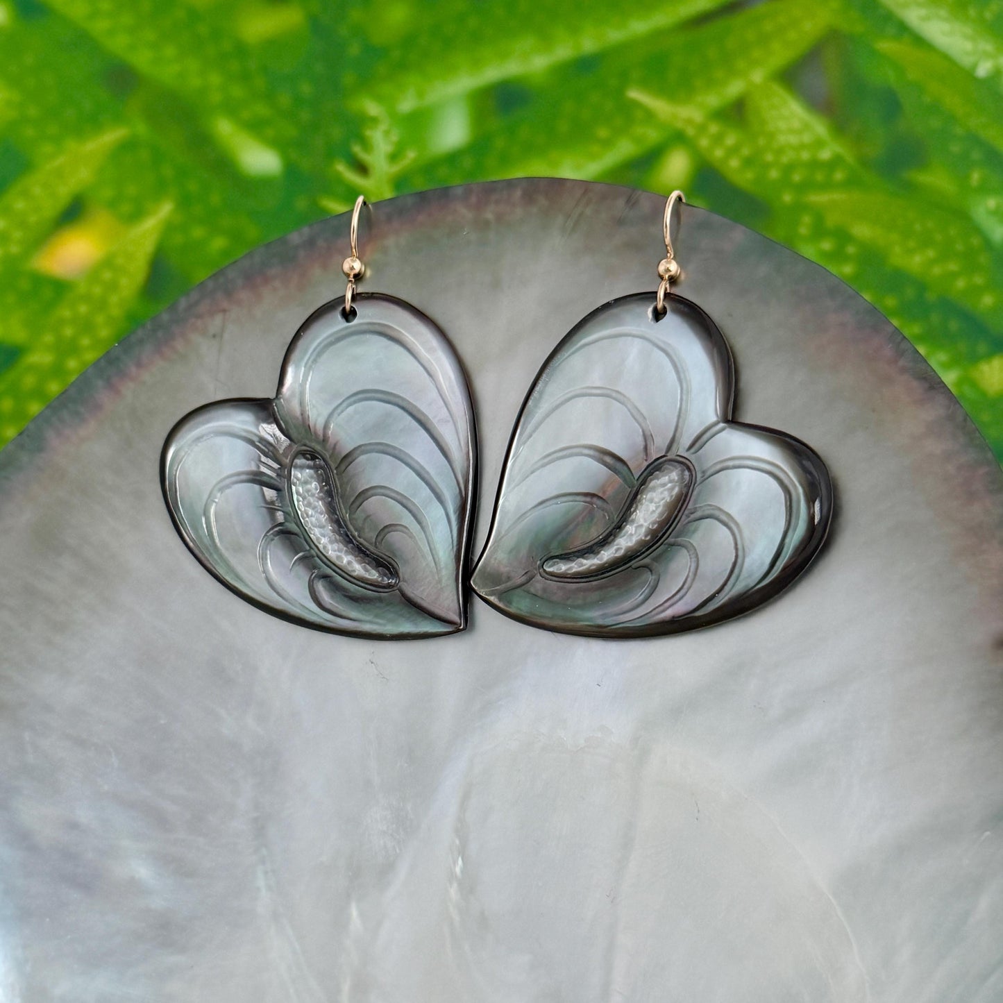 Anthurium Mother of Pearl Earrings • Hawaiian Flower Jewelry