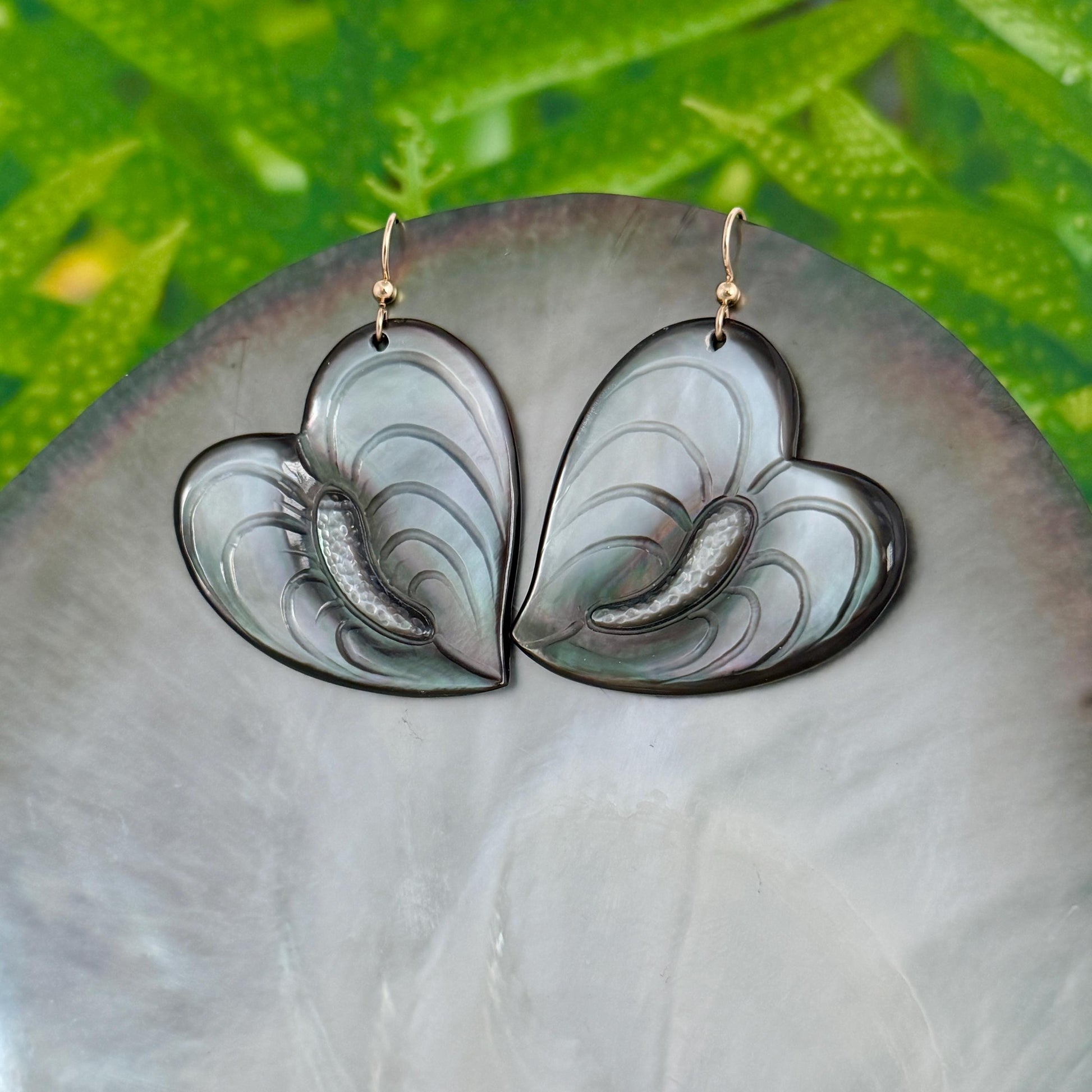Anthurium Mother of Pearl Earrings • Hawaiian Flower Jewelry