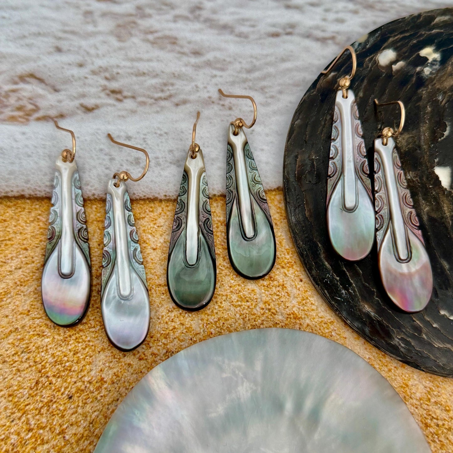 Handmade Mother of Pearl Paddle Earrings: Gold Filled or Sterling silver Hawaiian Jewelry