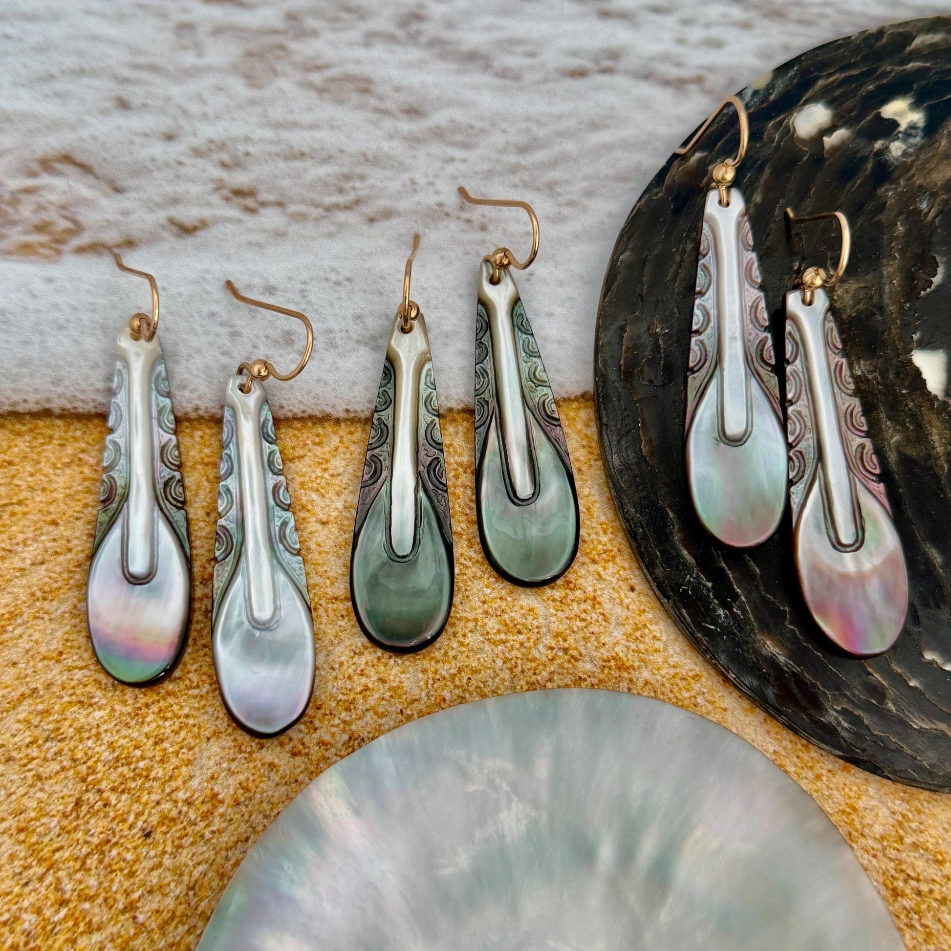 Handmade Mother of Pearl Paddle Earrings: Gold Filled or Sterling silver Hawaiian Jewelry