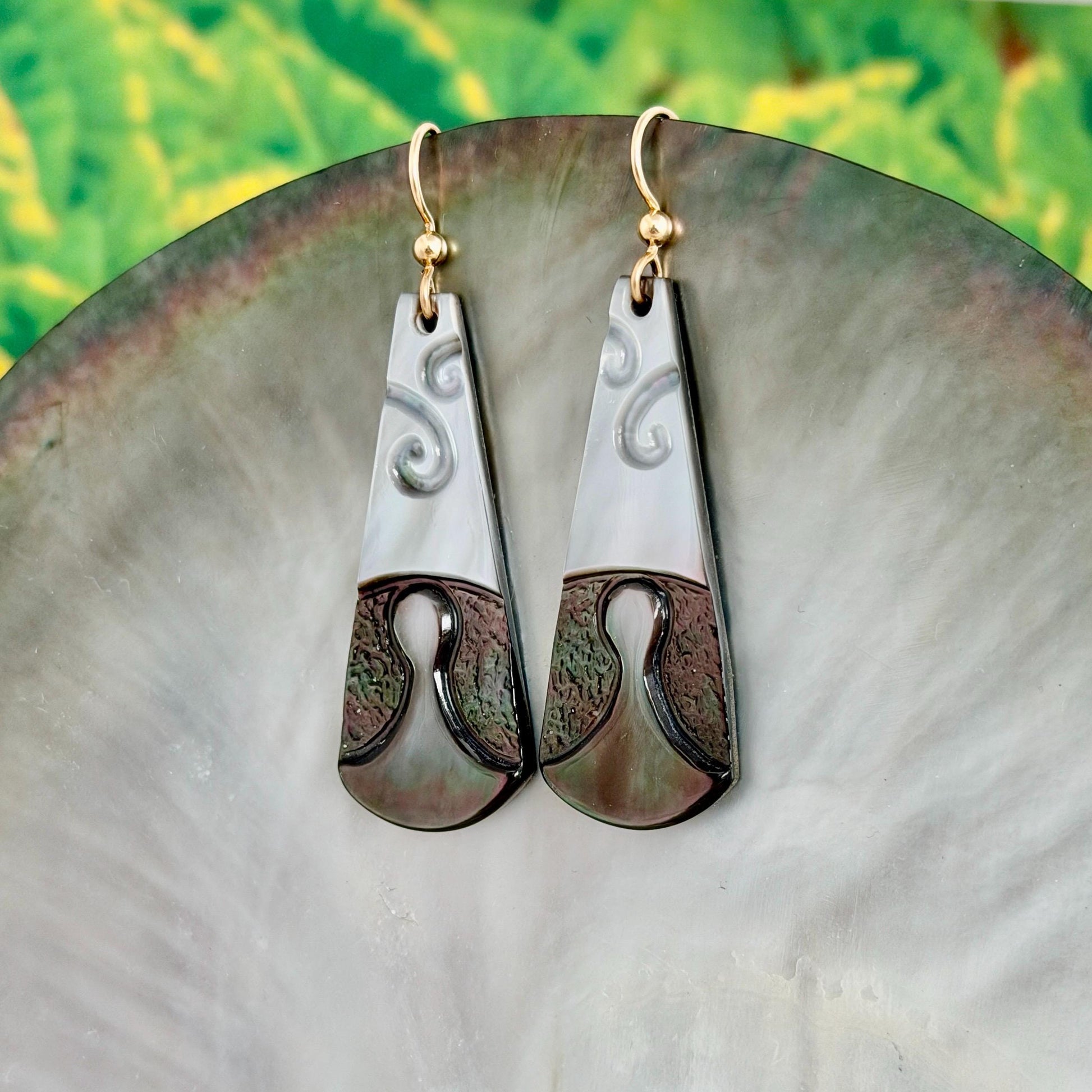 Poi Pounder Earrings • Hand carved Mother of Pearl shell • Gold filled or Sterling silver