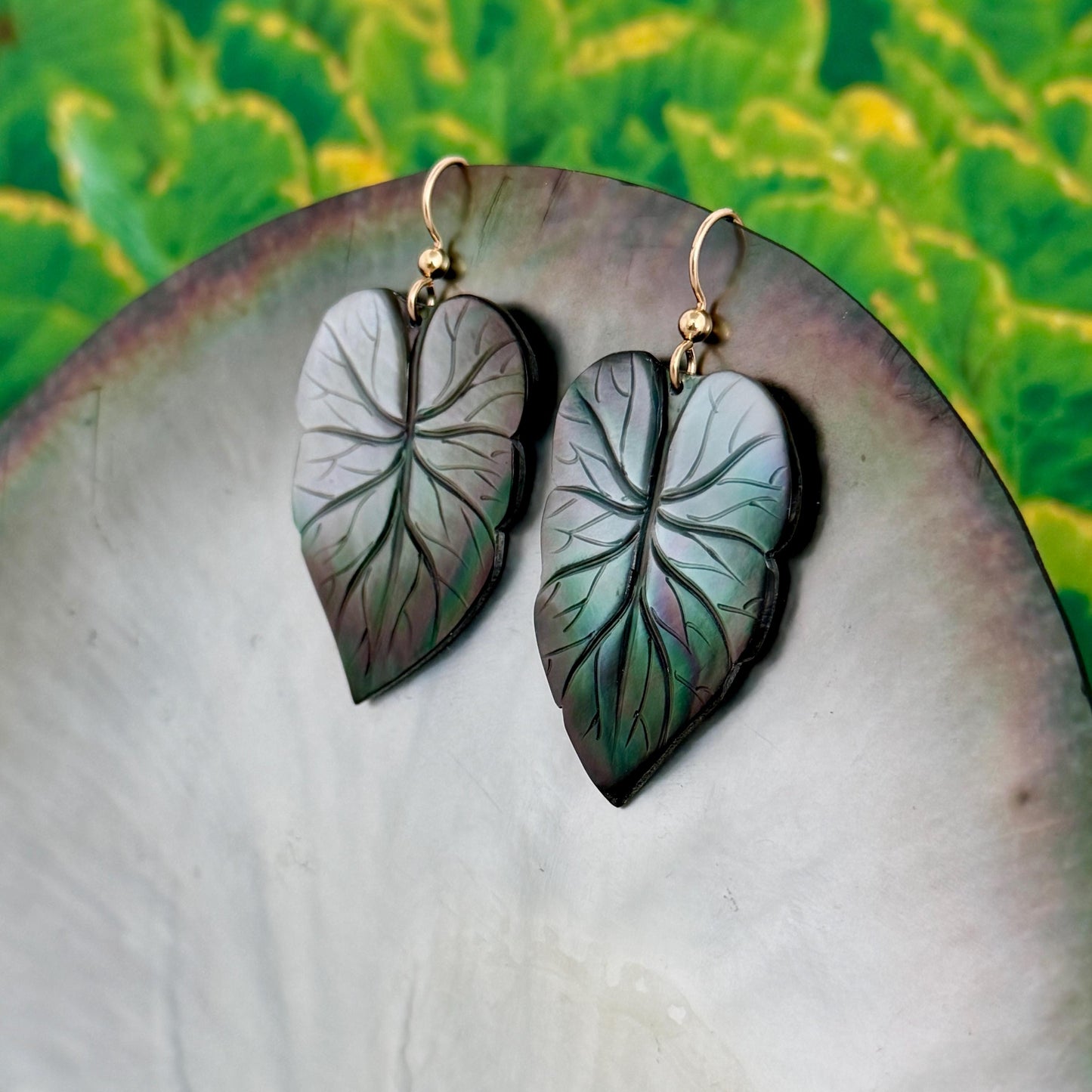 Kalo Leaf Earrings • Hawaiian Jewelry • Mother of Pearl shell