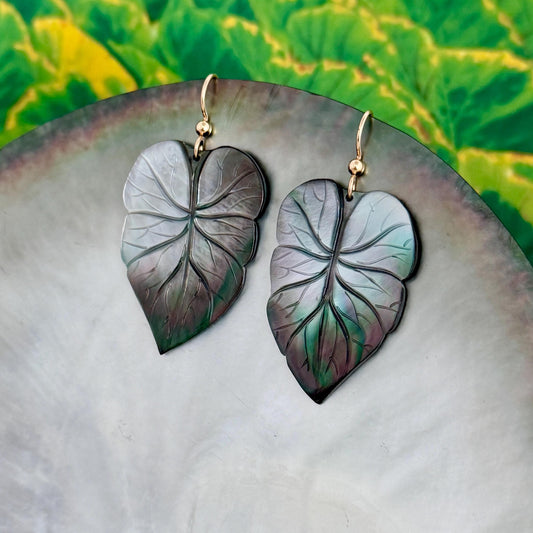 Kalo Leaf Earrings • Hawaiian Jewelry • Mother of Pearl shell