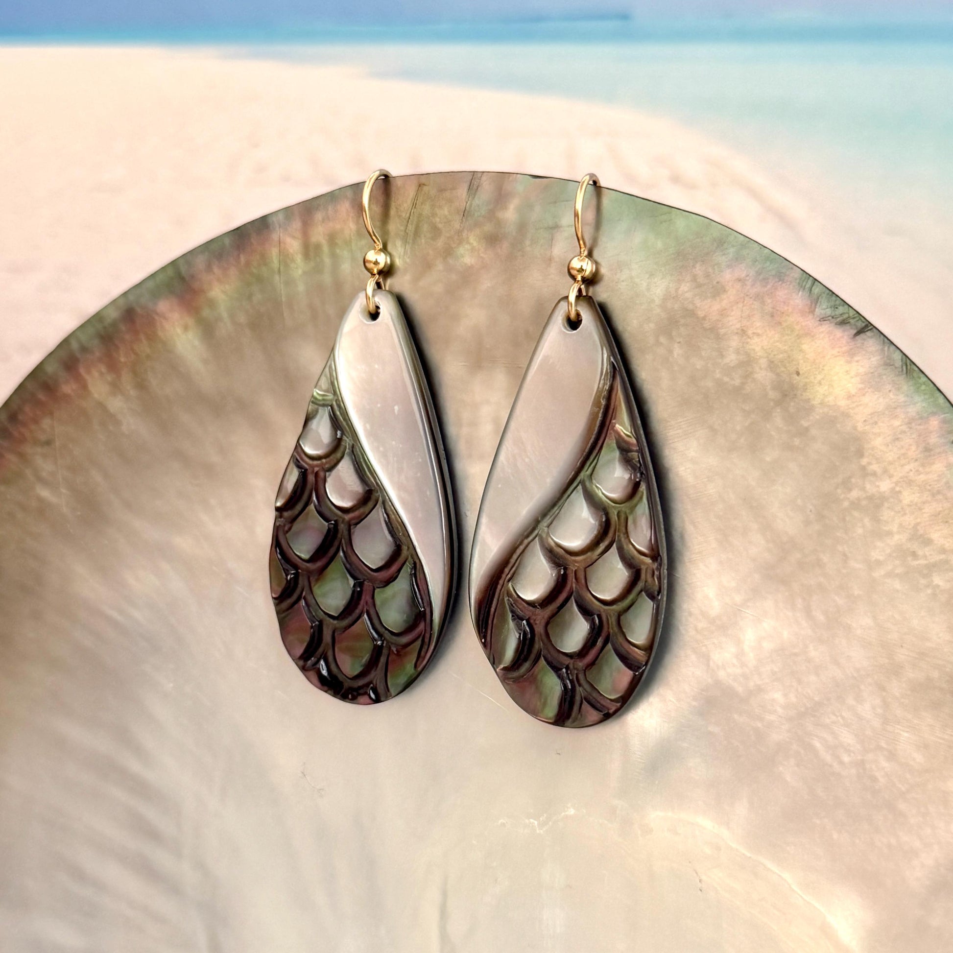 Hand Carved Mother of Pearl Tiare Earrings • Hawaiian Jewelry