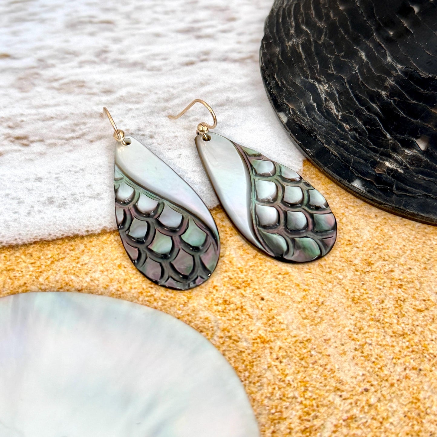 Hand Carved Mother of Pearl Tiare Earrings • Hawaiian Jewelry