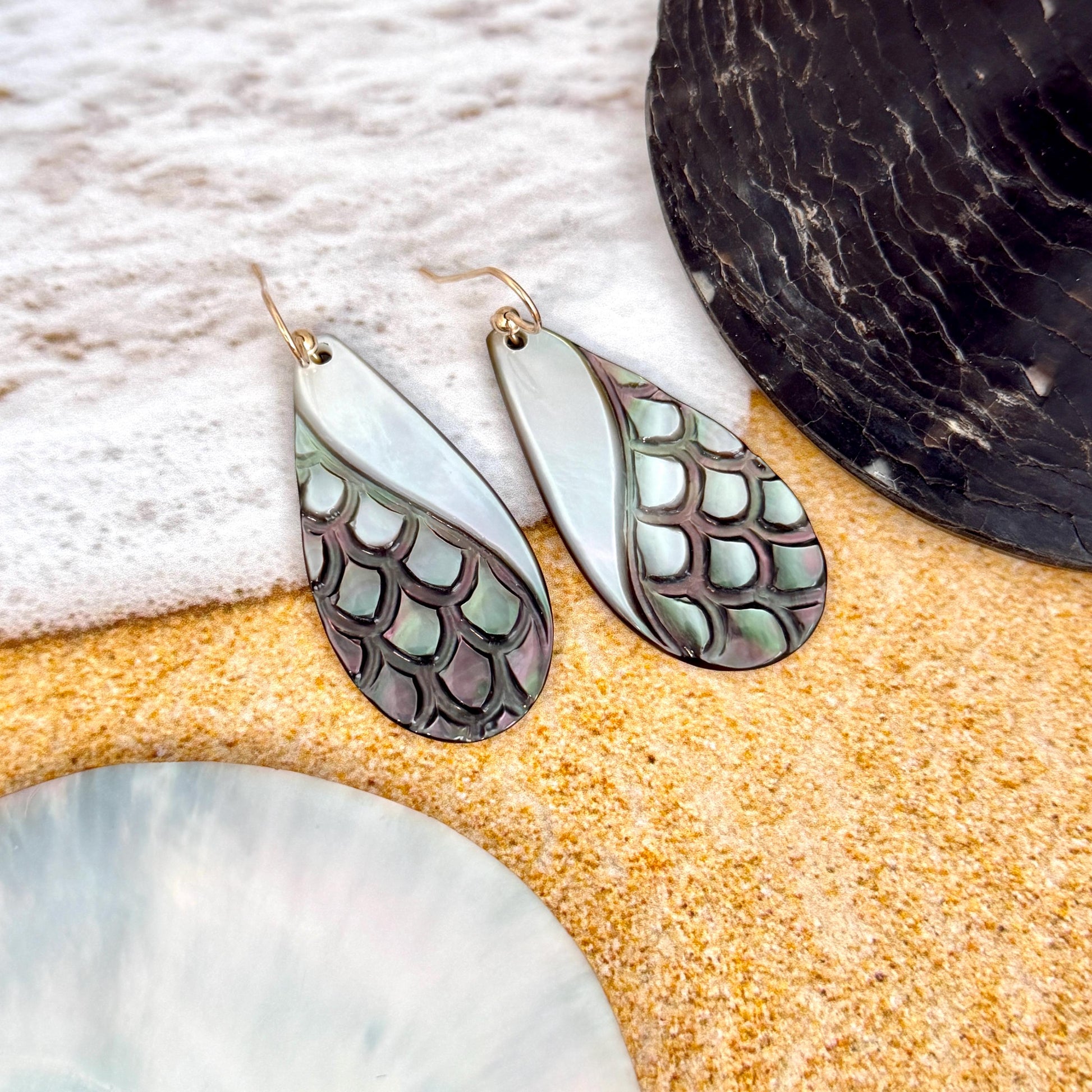 Hand Carved Mother of Pearl Tiare Earrings • Hawaiian Jewelry