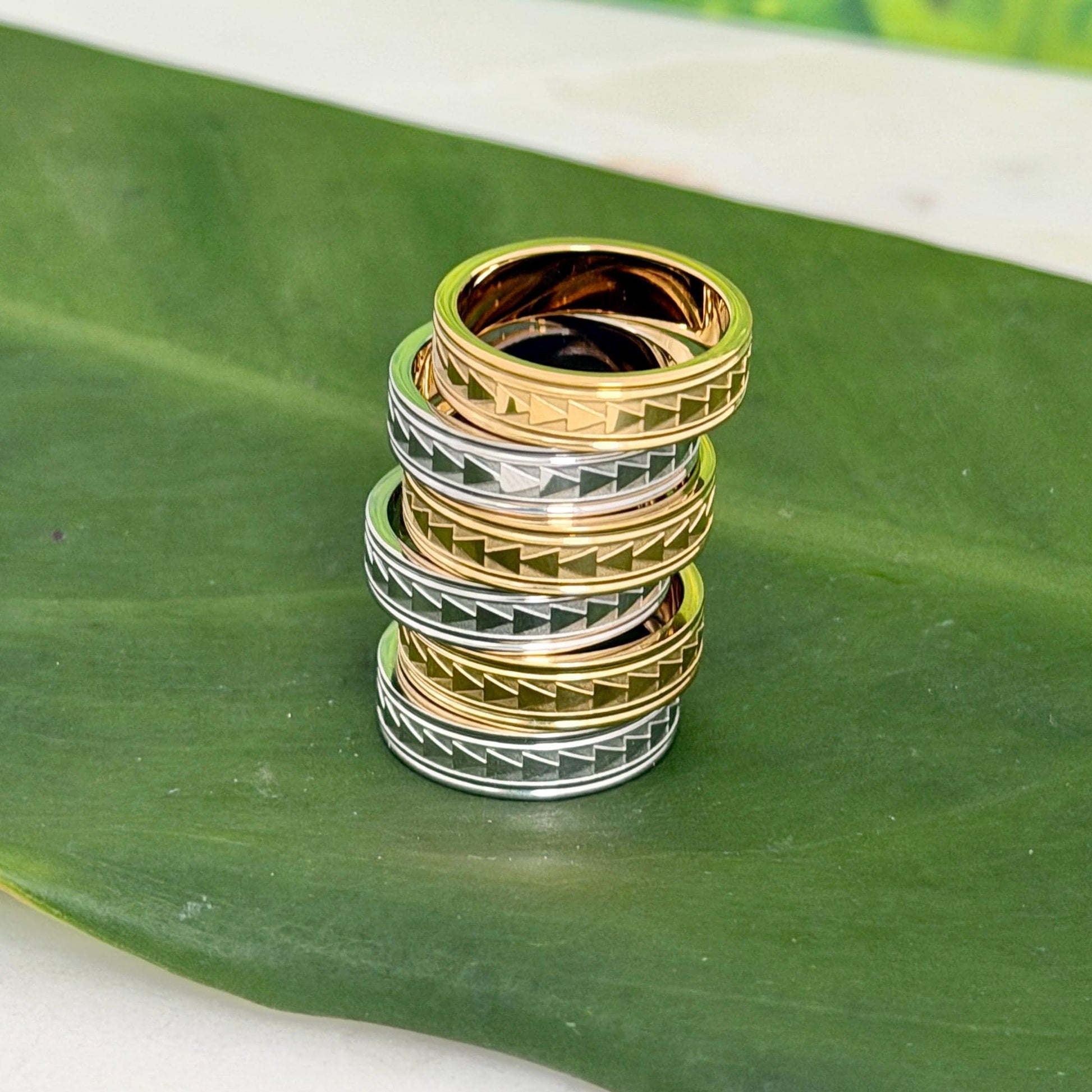 Hawaiian Ring: Unisex Triangle Design • Stainless Steel 18K PVD