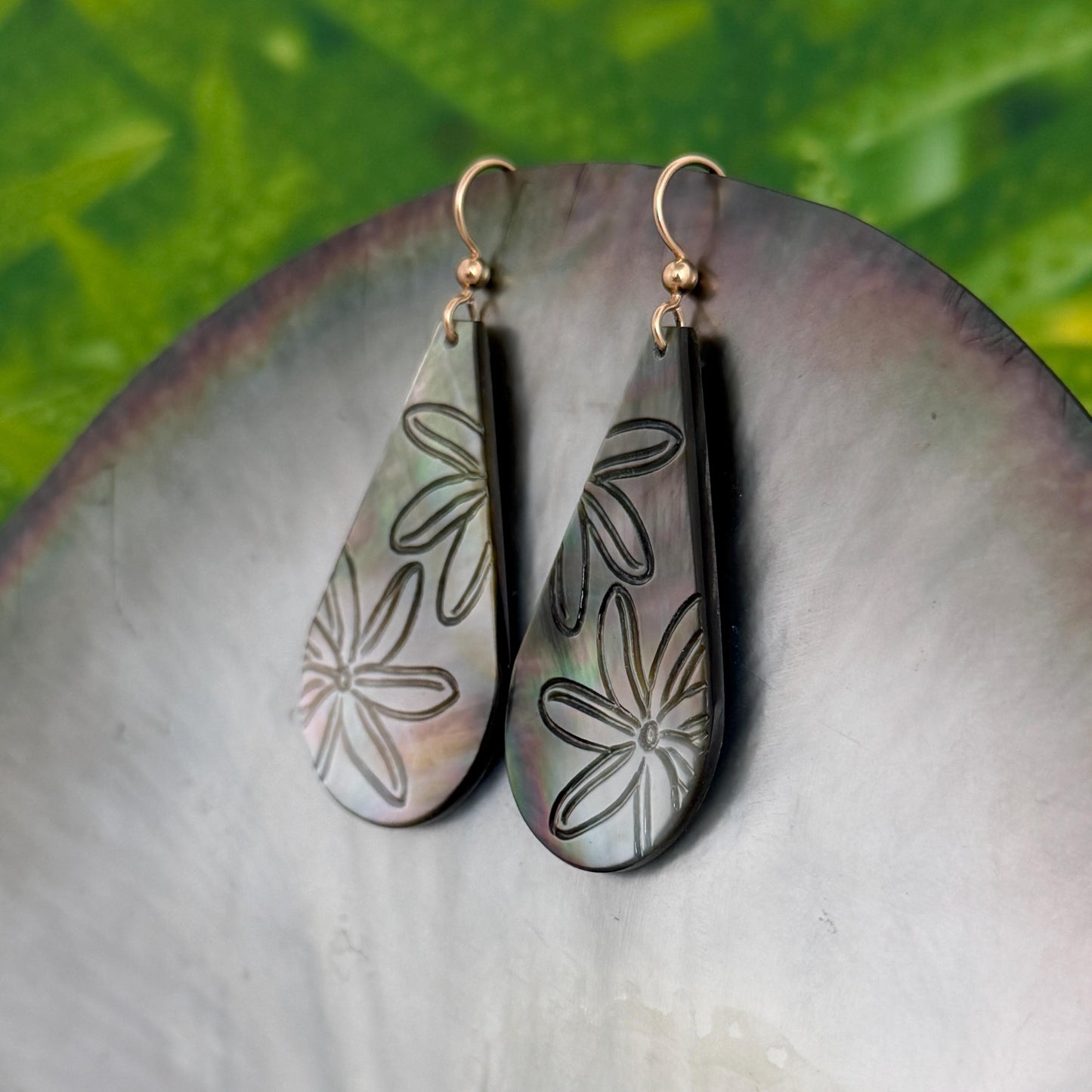 Hand Carved Mother of Pearl Tiare Earrings • Hawaiian Jewelry