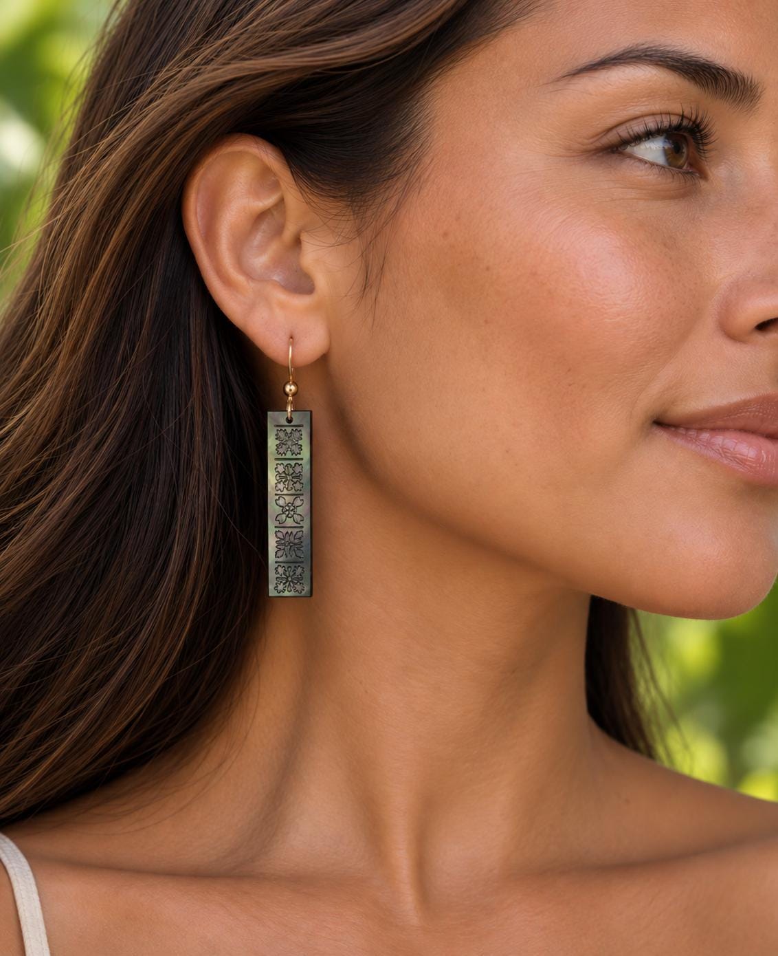 Hand Carved Mother of Pearl Quilt Earrings • Hawaiian Jewelry