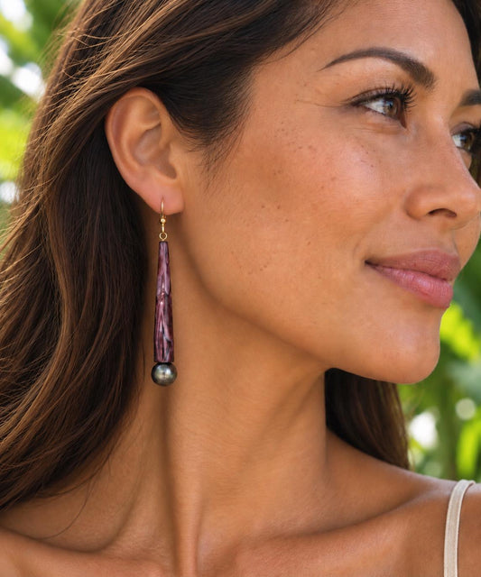Purple Wana earrings with Tahitian pearls