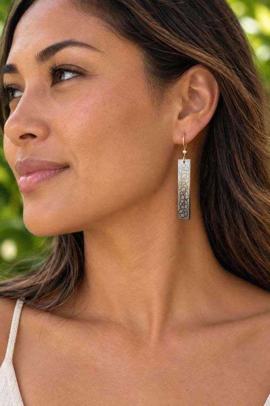 Puakenikeni Lei Earrings • Hawaiian Jewelry • Mother of pearl shell rectangle