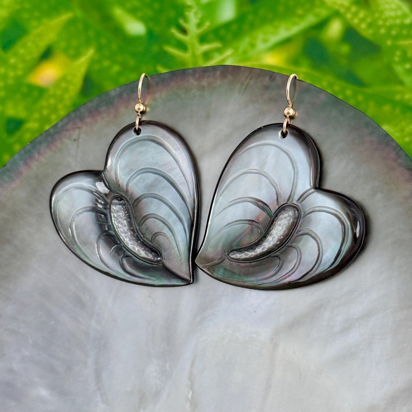 Anthurium Mother of Pearl Earrings • Hawaiian Flower Jewelry