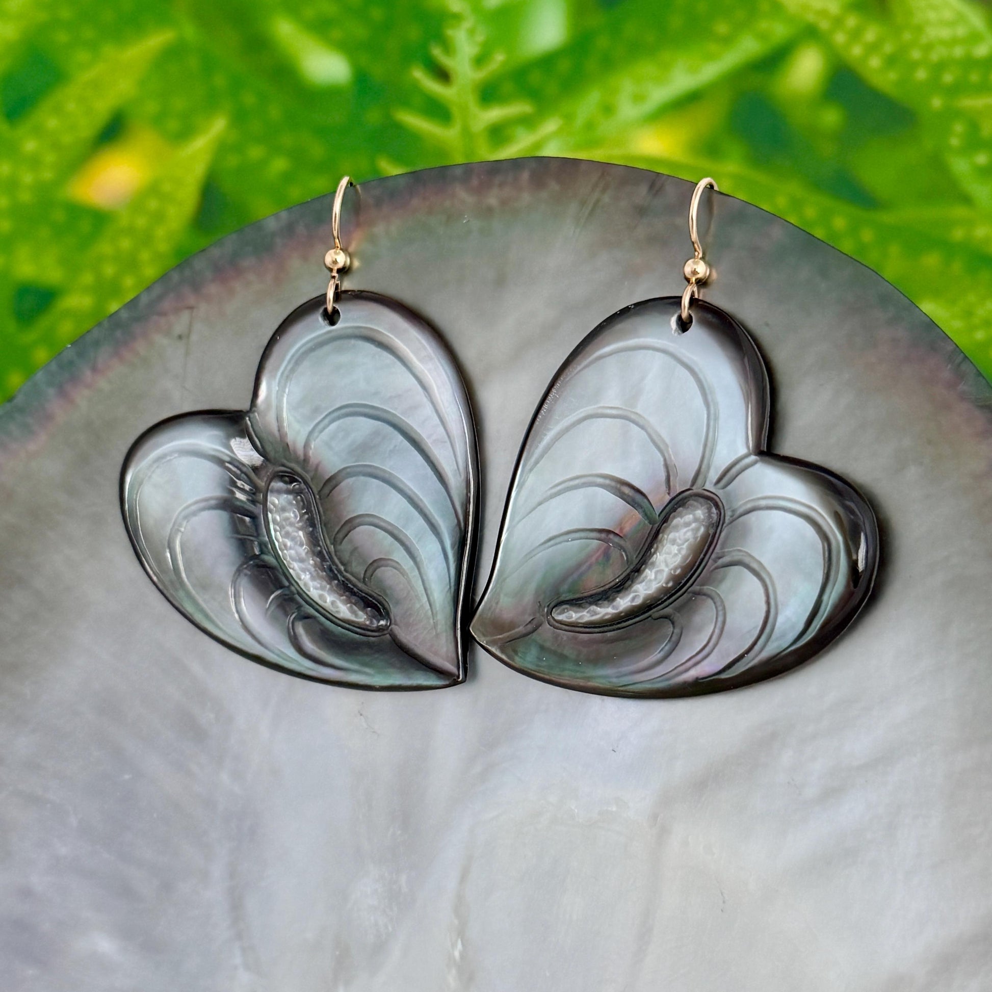 Anthurium Mother of Pearl Earrings • Hawaiian Flower Jewelry