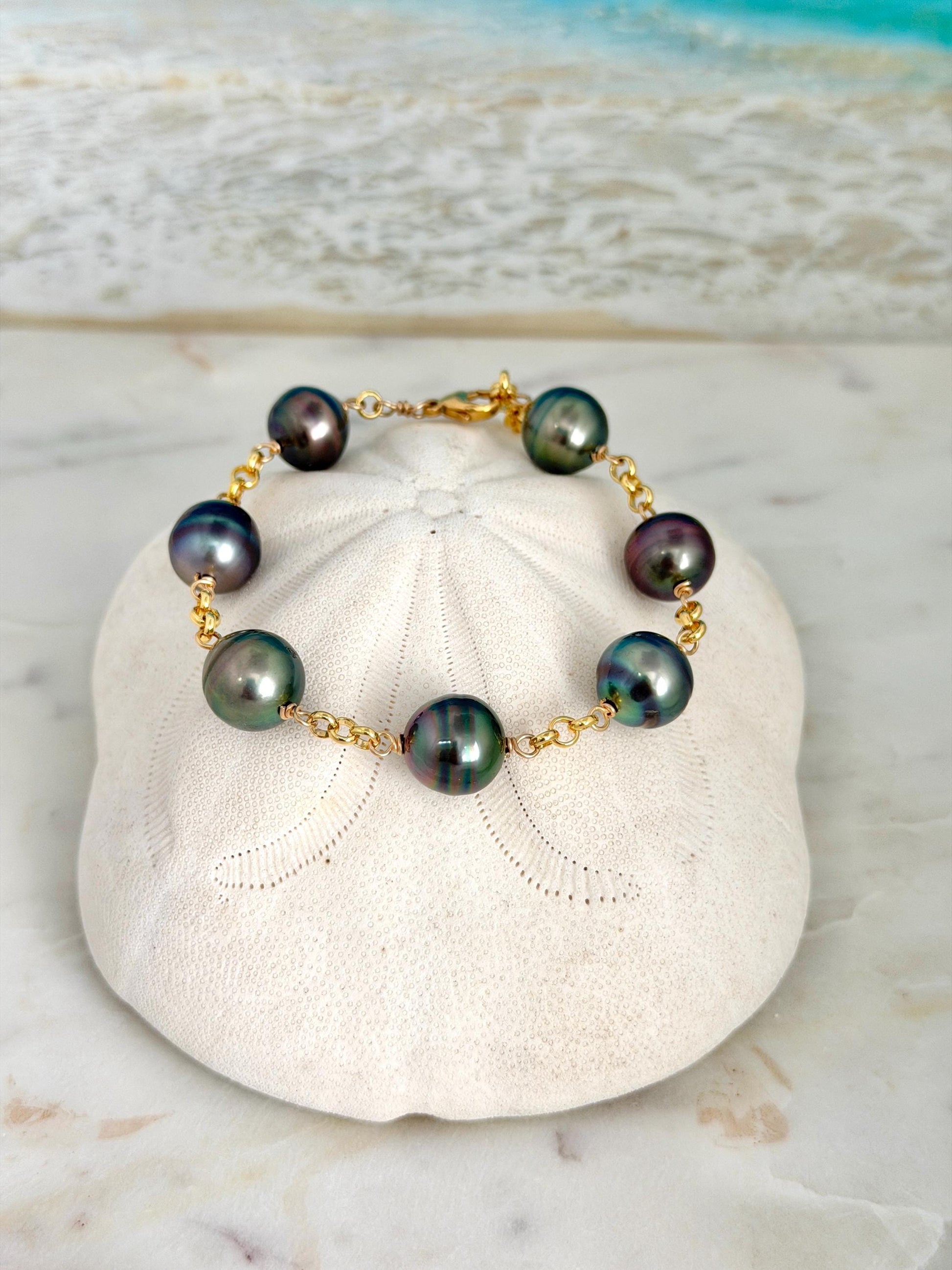 Tahitian Pearl Bracelet • Bold and Luxurious – Gold Filled • Statement Jewelry