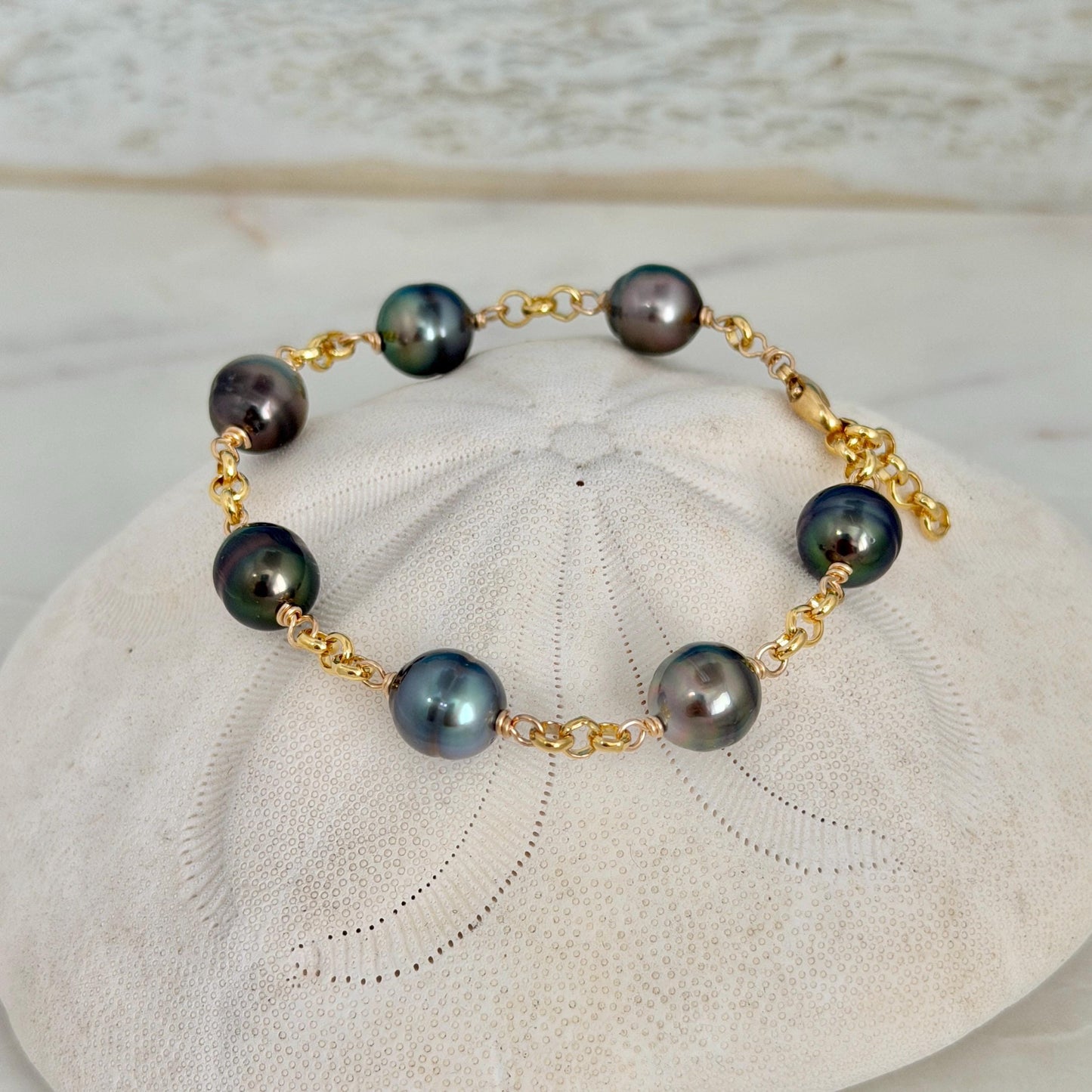 Tahitian Pearl Bracelet with Luxurious Thick Chain – Gold Filled • Elegant Handmade Jewelry