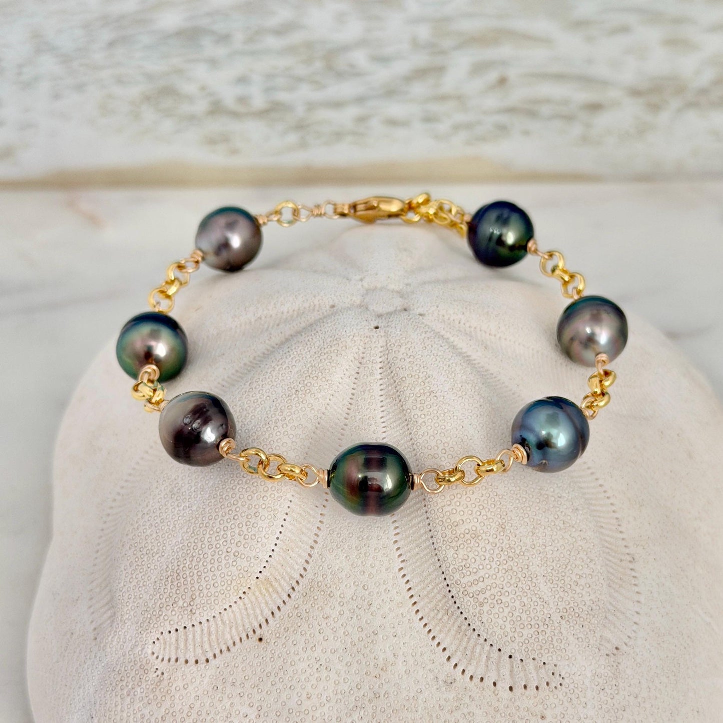 Tahitian Pearl Bracelet with Luxurious Thick Chain – Gold Filled • Elegant Handmade Jewelry