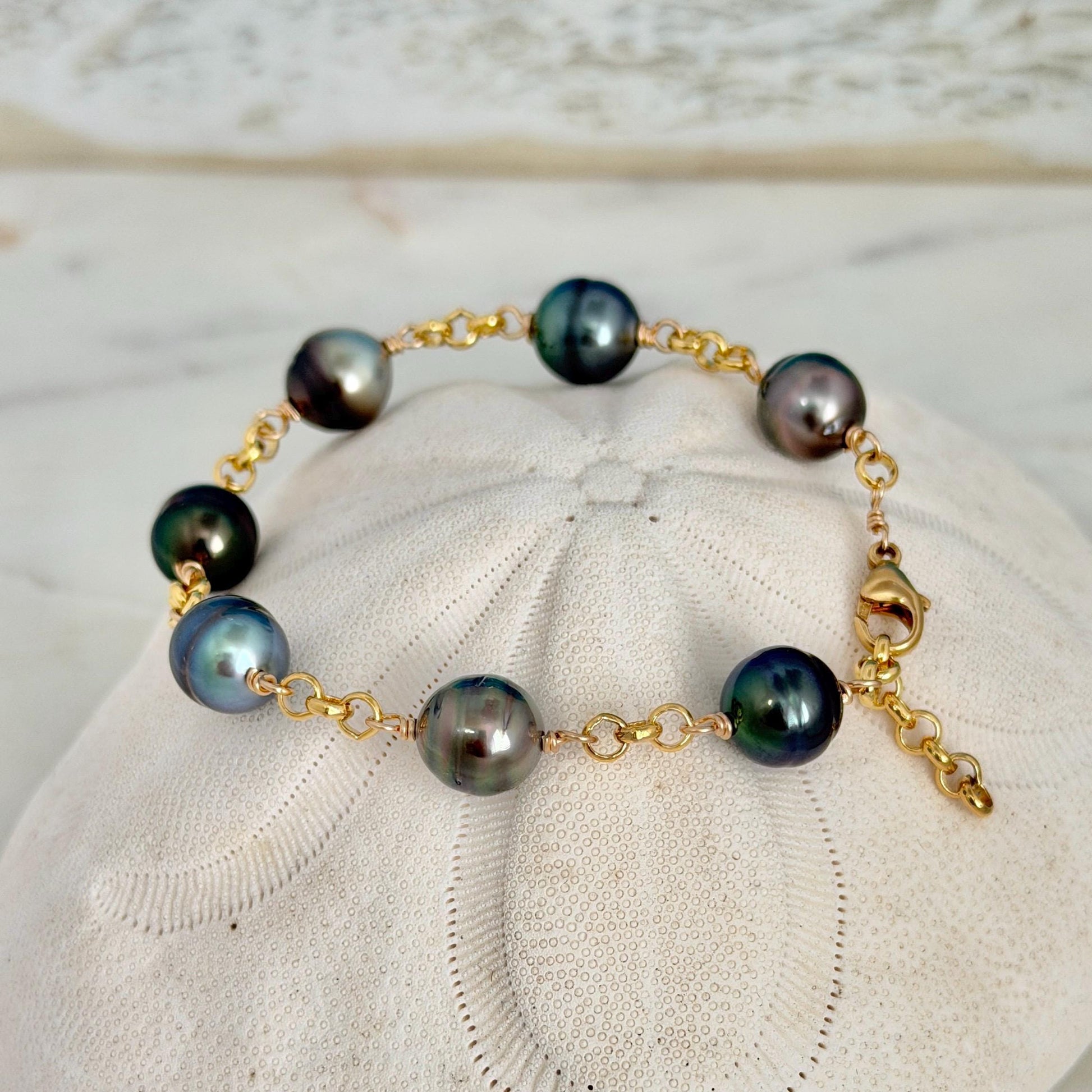 Tahitian Pearl Bracelet with Luxurious Thick Chain – Gold Filled • Elegant Handmade Jewelry