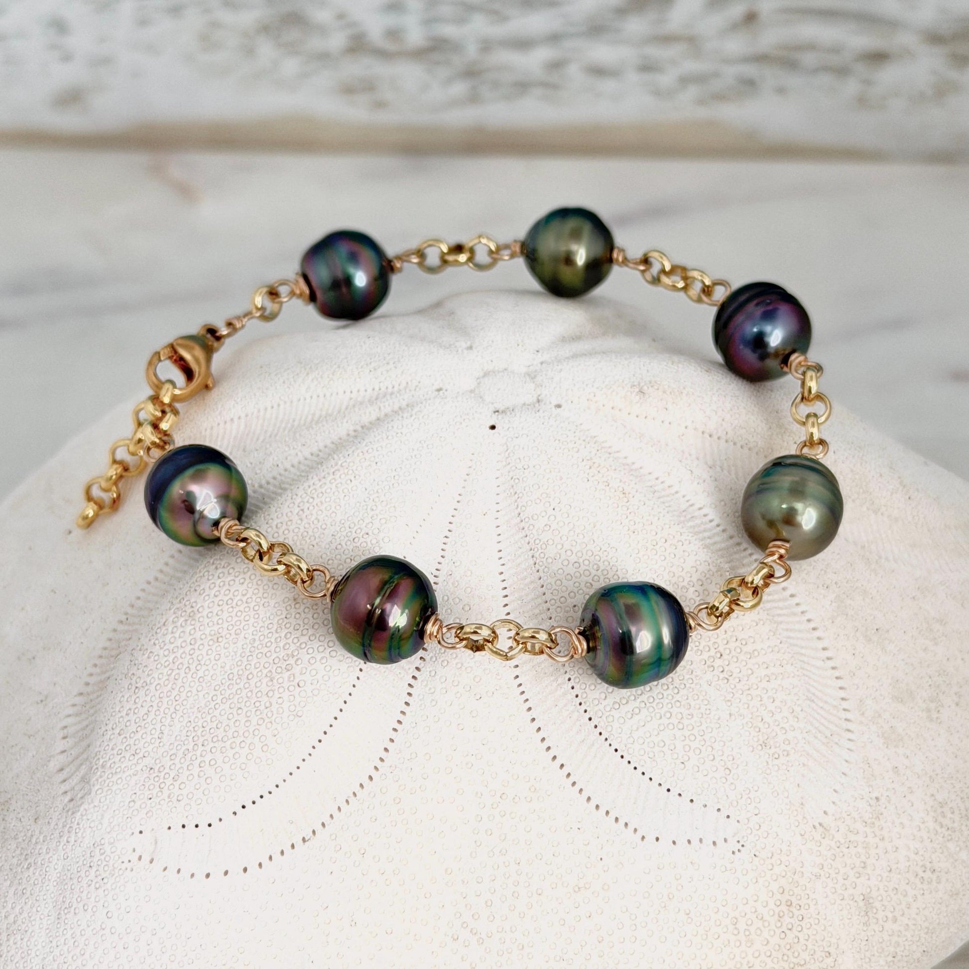 Tahitian Pearl Bracelet with Luxurious Thick Chain – Gold Filled • Elegant Handmade Jewelry