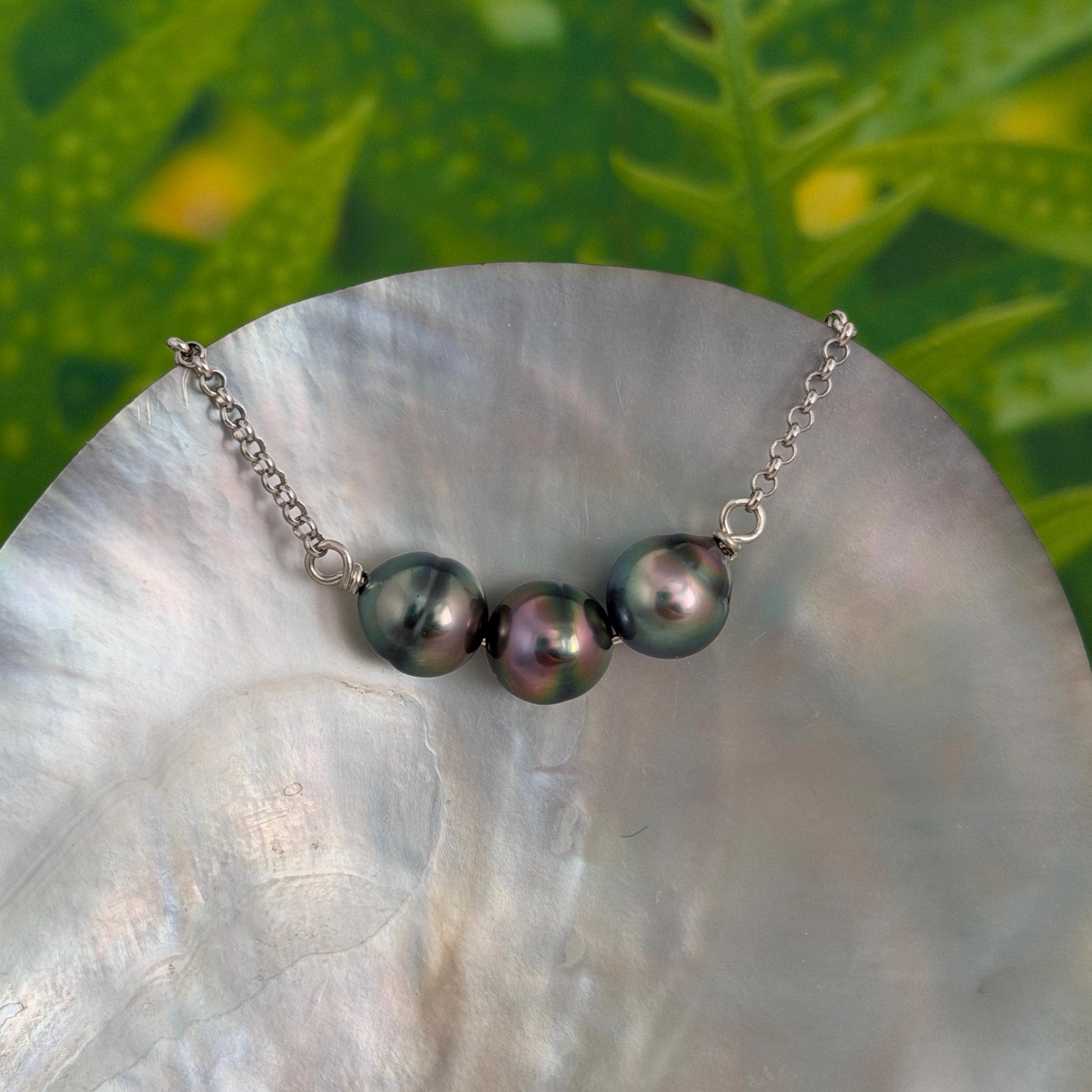 Tahitian Pearl Necklace – Triple U design on Sterling Silver Chain