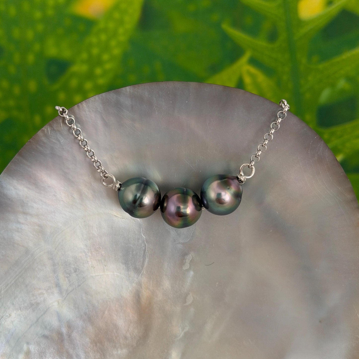 Tahitian Pearl Necklace – Triple U design on Sterling Silver Chain