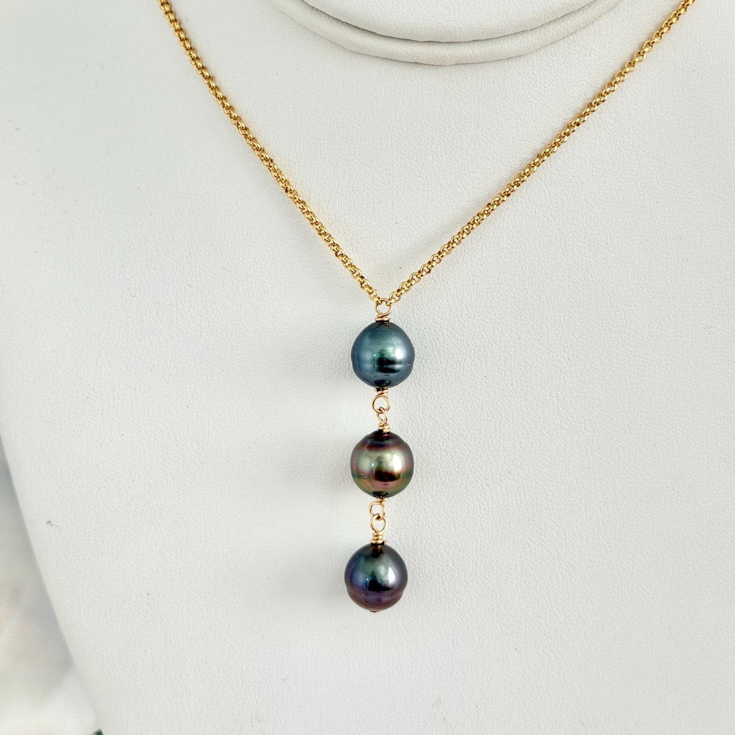 Tahitian Pearl Necklace – Big Triple Trio 11mm • 14k Gold-Filled Chain