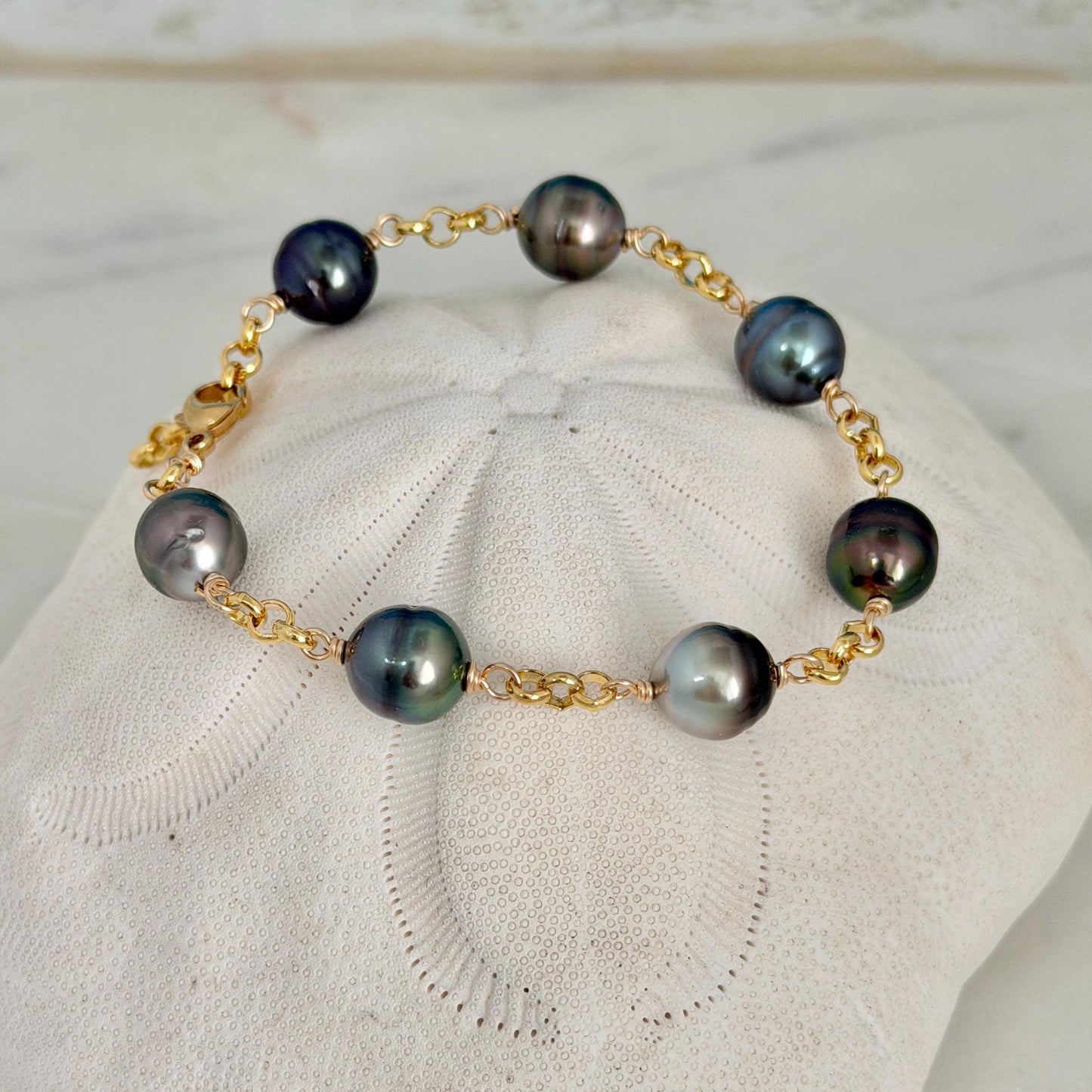 Tahitian Pearl Bracelet with Luxurious Thick Chain – Gold Filled • Elegant Handmade Jewelry