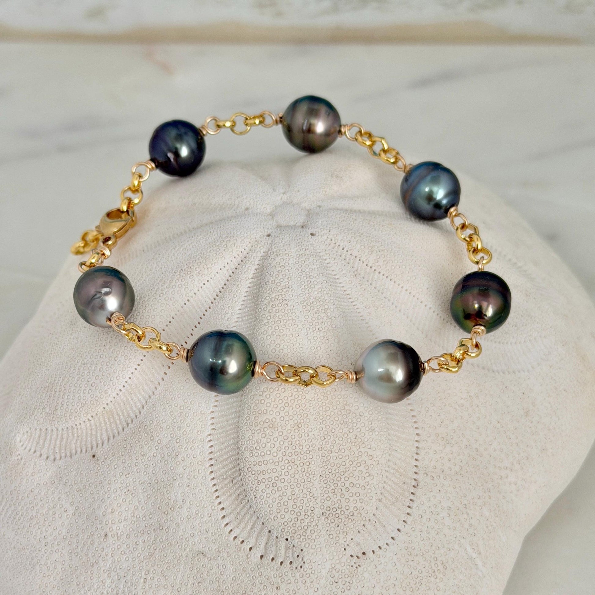 Tahitian Pearl Bracelet with Luxurious Thick Chain – Gold Filled • Elegant Handmade Jewelry