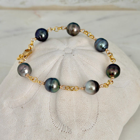 Tahitian Pearl Bracelet with Luxurious Thick Chain – Gold Filled • Elegant Handmade Jewelry