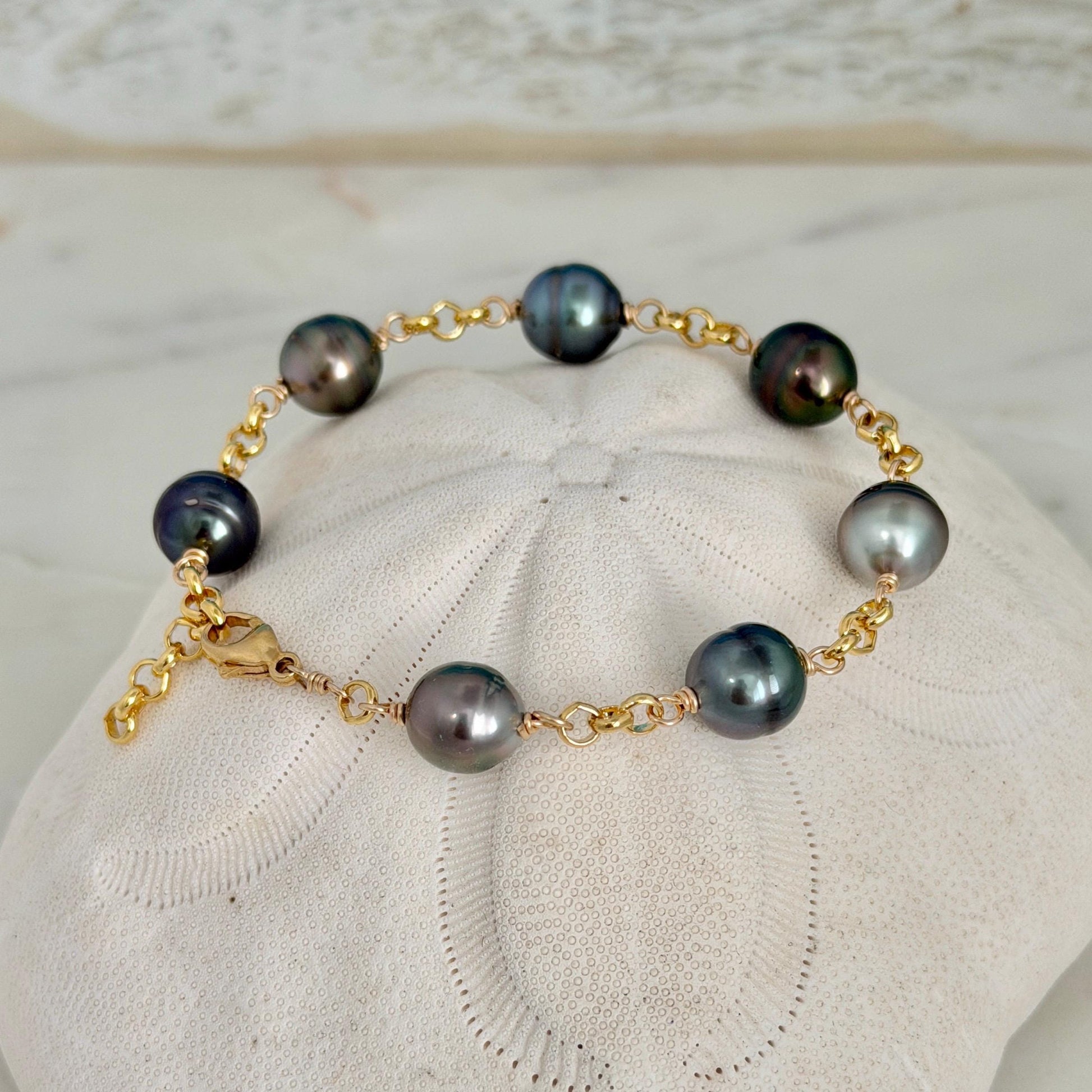 Tahitian Pearl Bracelet with Luxurious Thick Chain – Gold Filled • Elegant Handmade Jewelry