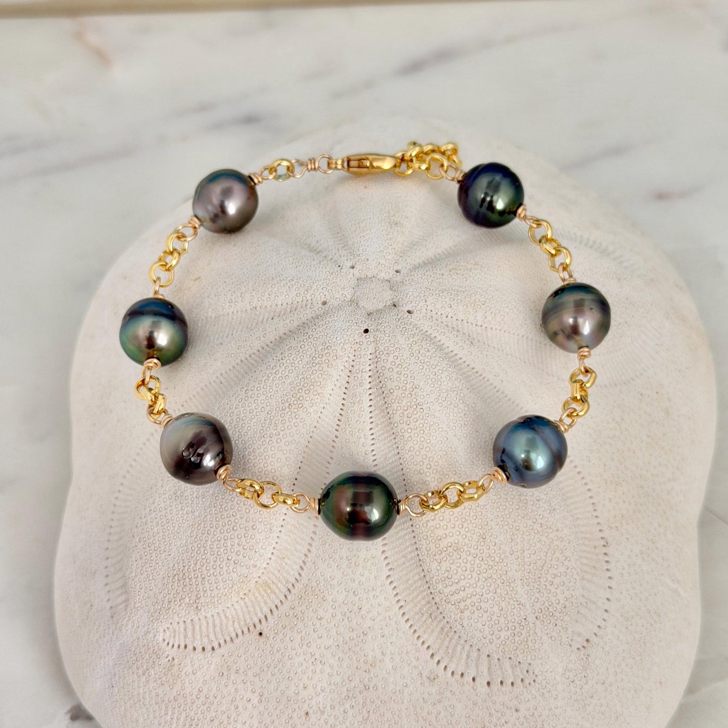 Tahitian Pearl Bracelet with Luxurious Thick Chain – Gold Filled • Elegant Handmade Jewelry