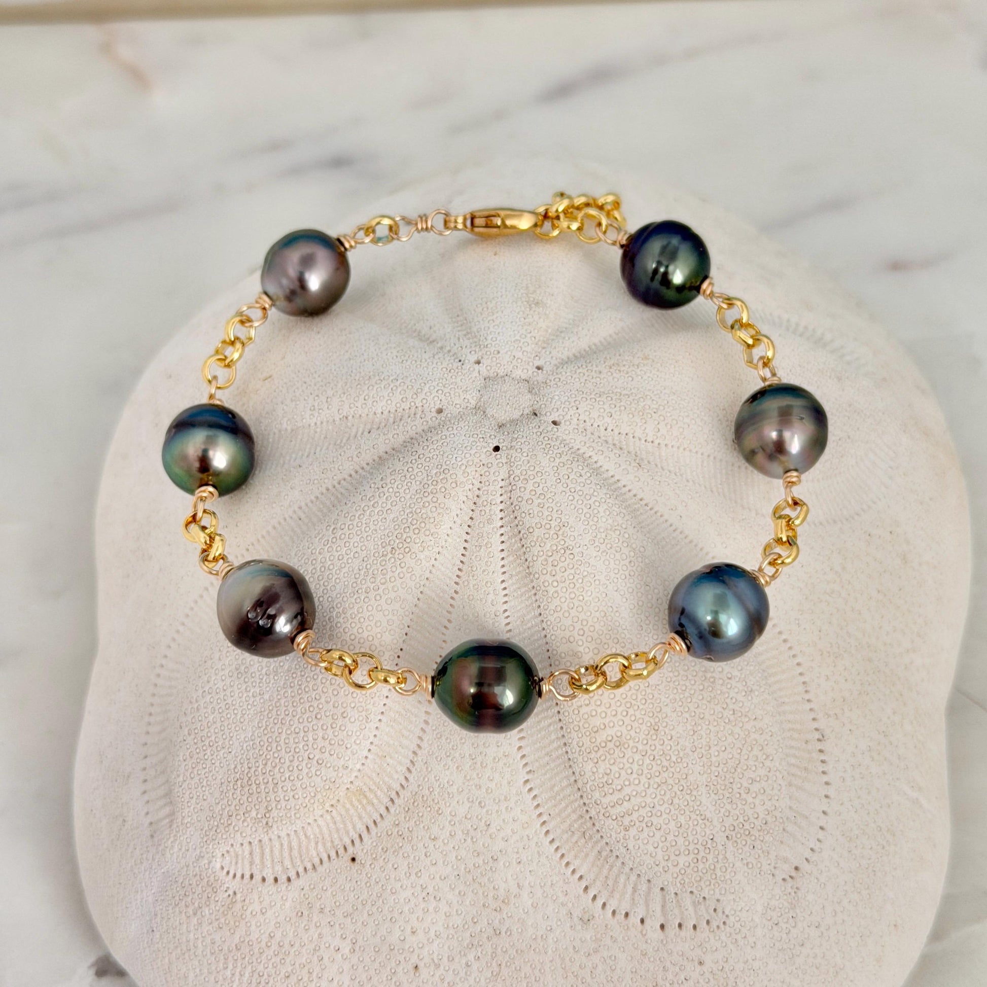Tahitian Pearl Bracelet with Luxurious Thick Chain – Gold Filled • Elegant Handmade Jewelry