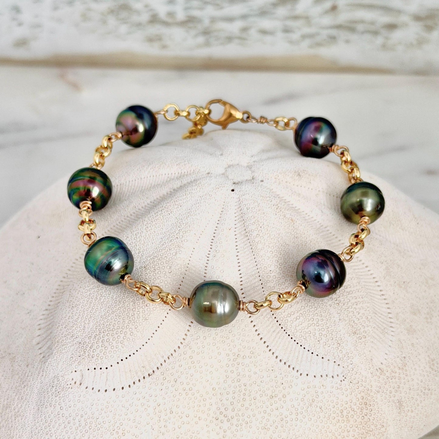 Tahitian Pearl Bracelet with Luxurious Thick Chain – Gold Filled • Elegant Handmade Jewelry