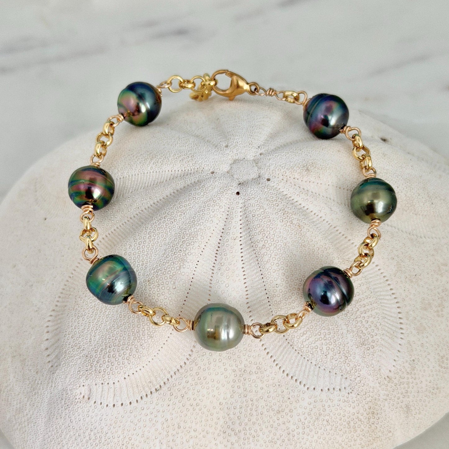 Tahitian Pearl Bracelet with Luxurious Thick Chain – Gold Filled • Elegant Handmade Jewelry