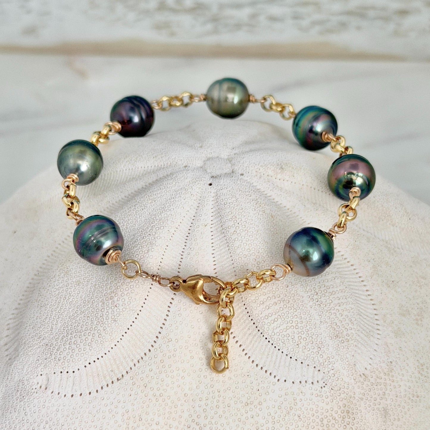 Tahitian Pearl Bracelet with Luxurious Thick Chain – Gold Filled • Elegant Handmade Jewelry